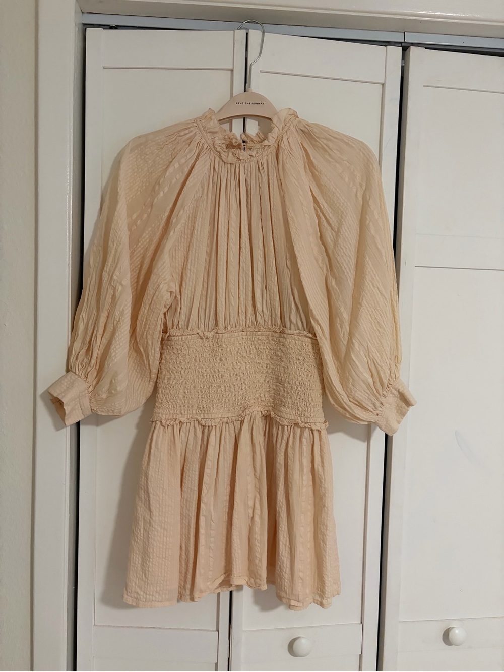 Cleobella Cream Gauze Smocked Waist Ruffled Mini Dress